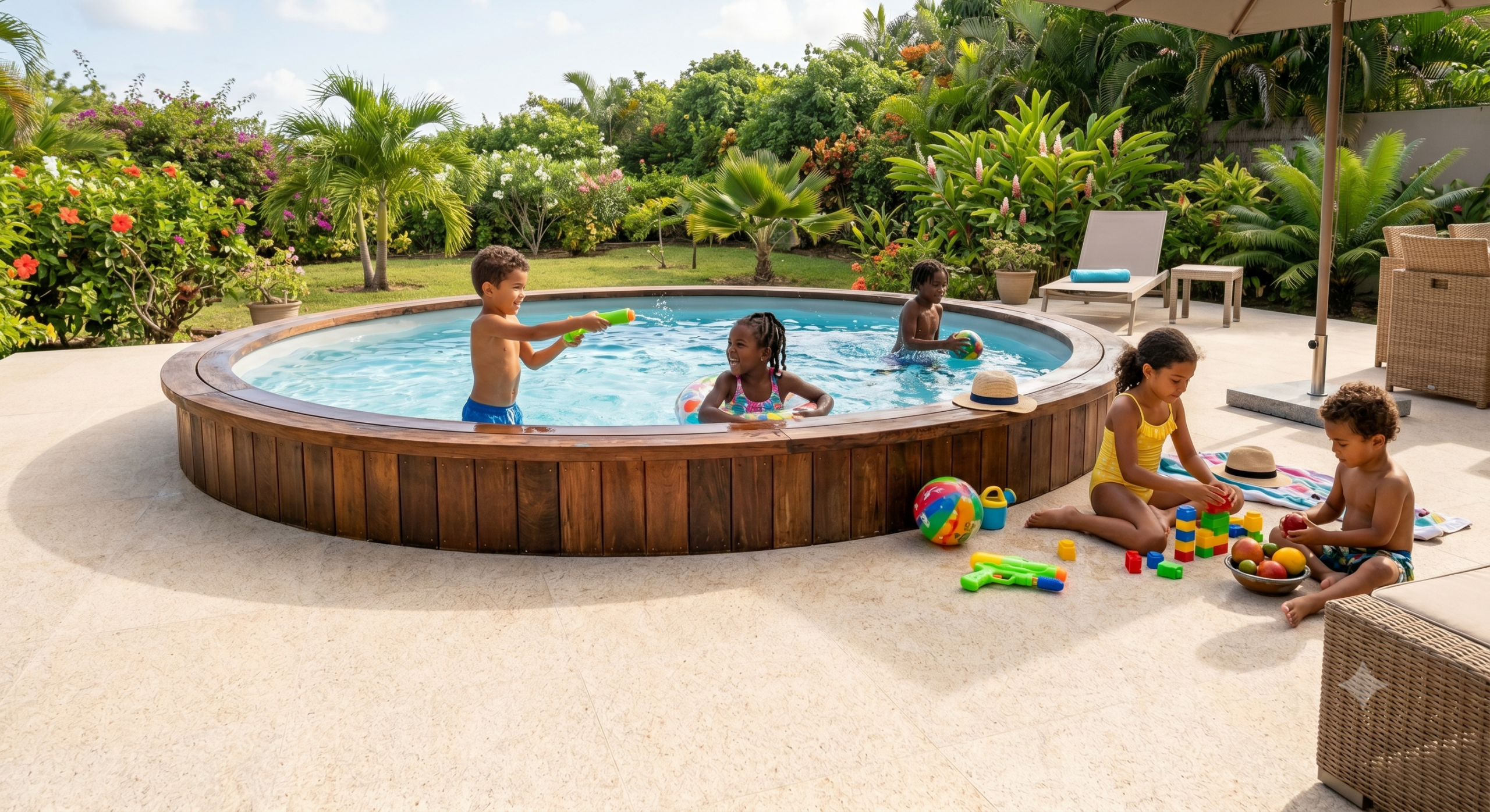 Pieds nus et sans danger : offrez un écrin de marbre à votre piscine hors-sol avec Martinique Sols et Murs